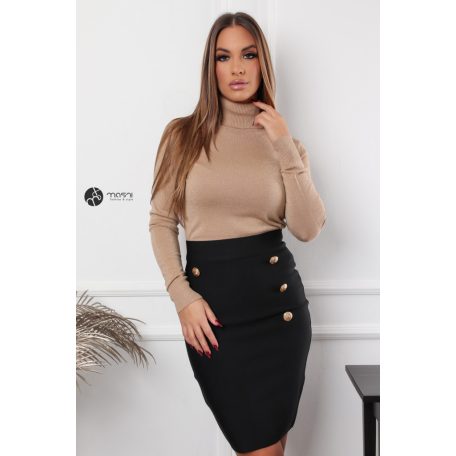 Garbós nyakú csillogó kötött felső camel