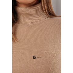 Garbós nyakú csillogó kötött felső camel