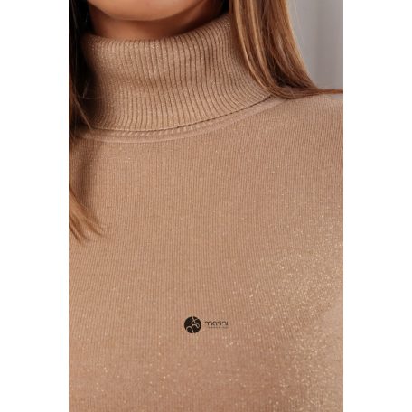 Garbós nyakú csillogó kötött felső camel