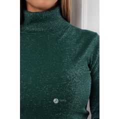 Garbós nyakú csillogó kötött felső sötétzöld