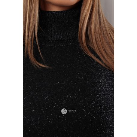 Garbós nyakú csillogó kötött felső fekete