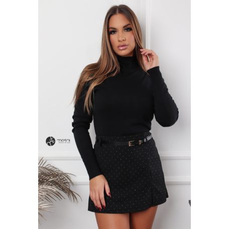 Félgarbós nyakú kötött basic felső fekete