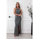 Magas nyakú maxi ruha csillogó grafit 