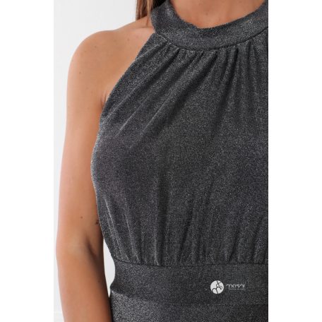 Magas nyakú maxi ruha csillogó grafit 