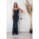 Mellnél ráncolt csillogó maxi ruha sötétkék