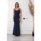 Mellnél ráncolt csillogó maxi ruha sötétkék